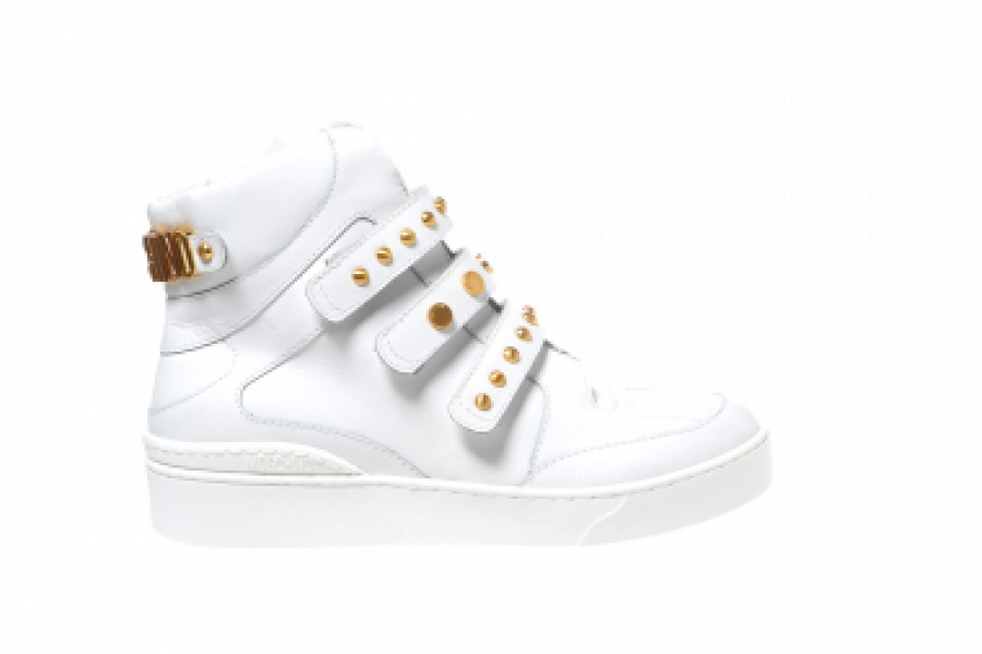 Moschino Women's shoes leather Micro Studs white hitop sneakers