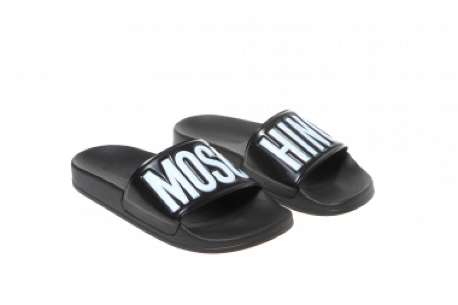 moschino multicolor logo pool sandals